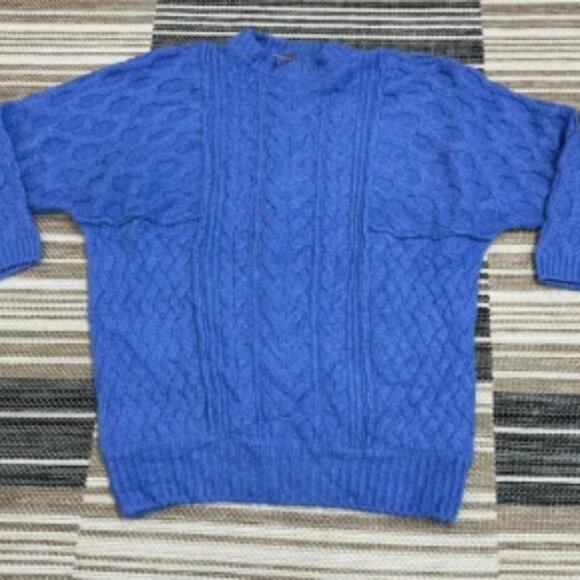 Free People Women's Cable Knit Mock Neck Classic Pullover Sweater Blue Size XS - Picture 1 of 6